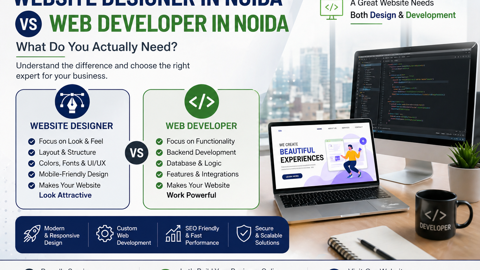 Website Designer in Noida vs Web Developer in Noida – What Do You Actually Need?